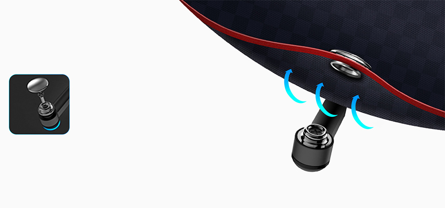 Bei starkem Druck l&ouml;st sich die Blache an den &auml;ussersten Enden des Skeletts automatisch, um unkontrollierte Bewegungen des Schirms zu verhindern.